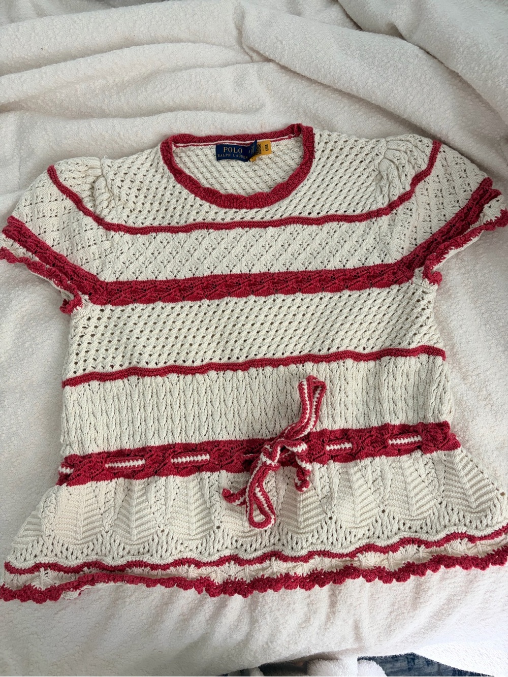 Ralph Lauren Striped Pointelle Short-Sleeve Sweater